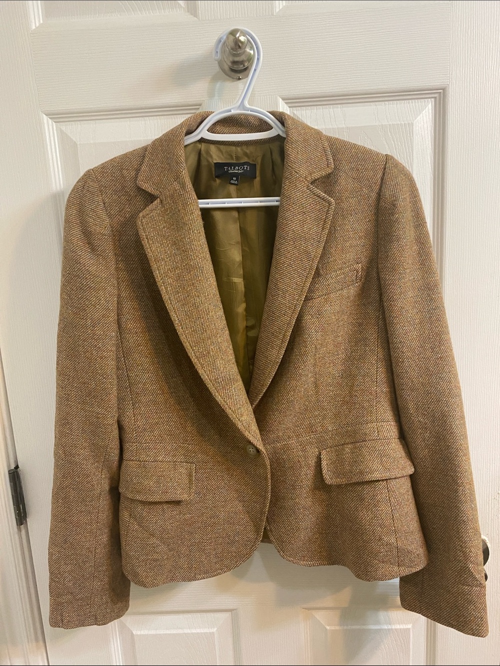 Talbots Herringbone Wool Blend Single Button Blazer Size 10 Academia Blokecore